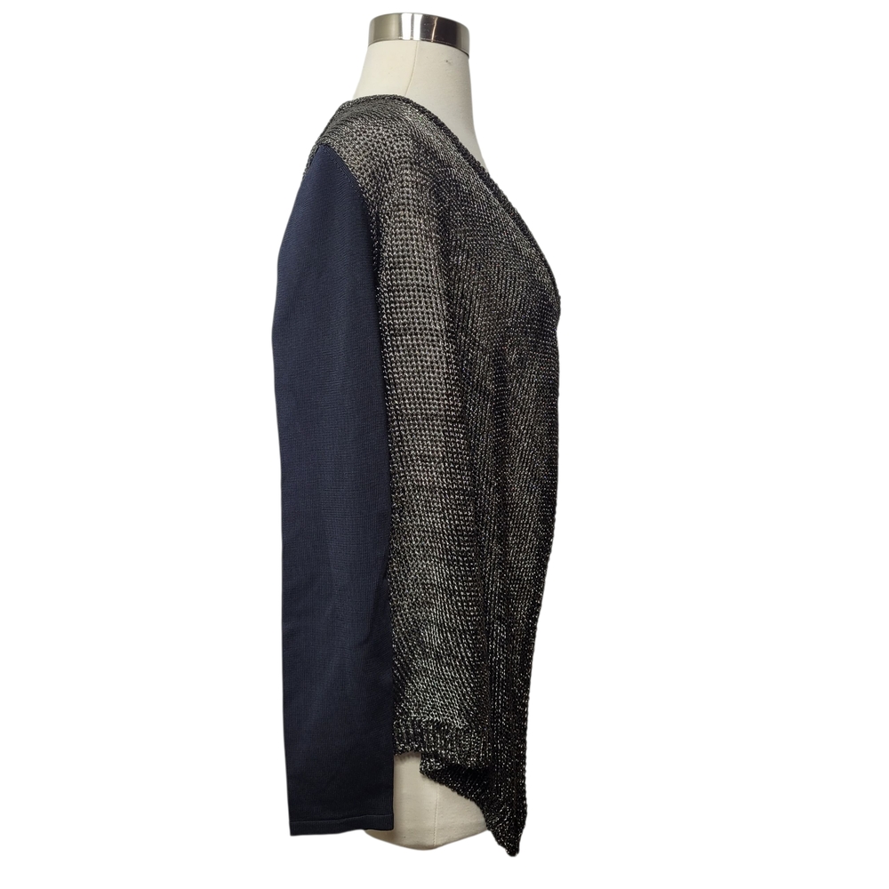 Elie Tahari Women's Zareen Yarn Chic Black Gold Drape Front Cardigan Small - Picture 5 of 11
